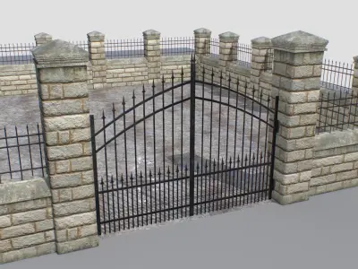 Stone fence wall pack 3 Low-poly 3D model