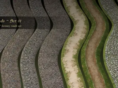 Country Roads set 1 Dynamic Medieval Fantasy roads Free low-poly 3D model