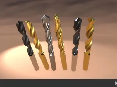 Drill Bit Set Low-poly 3D model