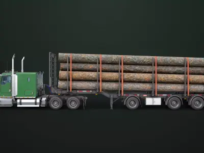 Truck 07 Log Trailer Generic Collection All PBR Unity Textures Low-poly 3D model