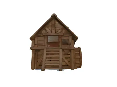 Wooden House 3D Model Low Poly PBR Textured GameReady  Low-poly 3D model