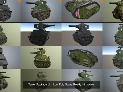 Tanks Package of 4 Stylized Tanks Low Poly Game Ready