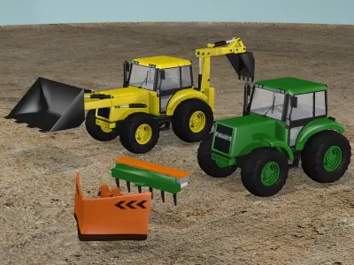 Tractor and Backhoe 3D model
