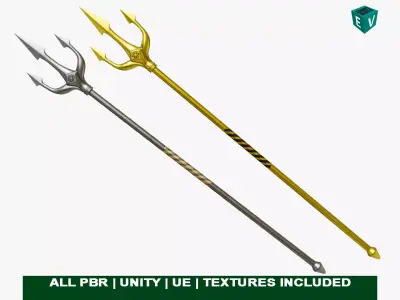 Gold And Silver Trident All PBR Unity UE Textures Included 3D Model Pack
