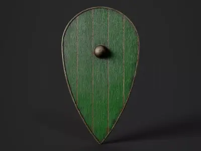 Slavic kite wooden shield-painted green Low-poly 3D model