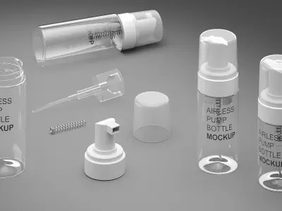 Mockup Four Transparent Airless Pump Bottles Set 3D model