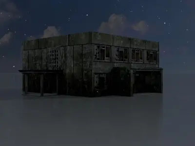 Old military barrack version 1 ruin 5 Low-poly 3D model