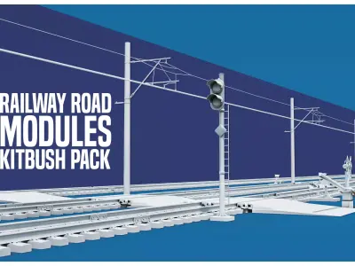 Railway Road Modules Kitbash Pack Low-poly 3D model