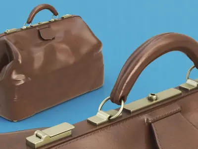 Antique Bag Brown Leather Closed 3D model
