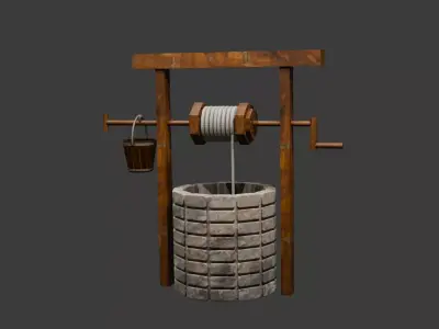 medieval water well-medieval water bucket Free low-poly 3D model