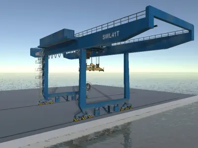Kalmar rail mounted gantry container crane low-poly 3d model Low-poly 3D model
