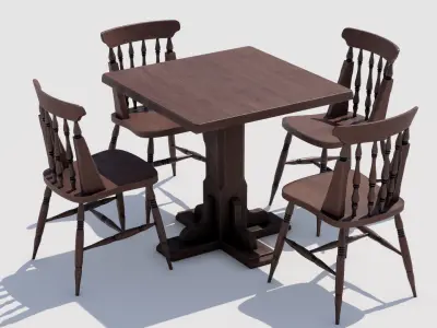 Dining Table Set 02 Low-poly 3D model