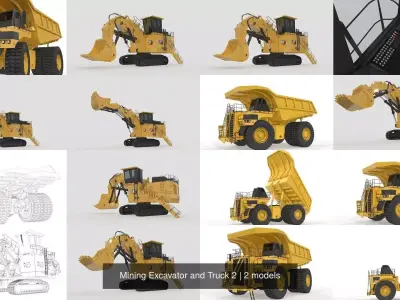 Mining Excavator and Truck 2 3D Model Pack