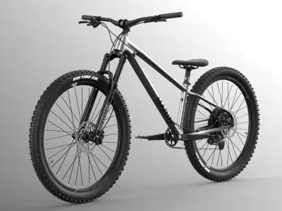 MTB hardtail metallic silver gloss black Low-poly 3D model