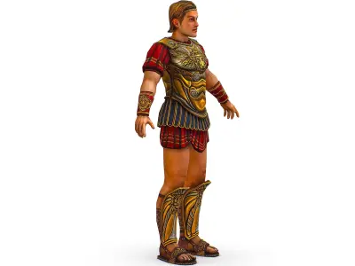 Ancient Warrior in Golden Armor and a red shirt  Low-poly 3D model