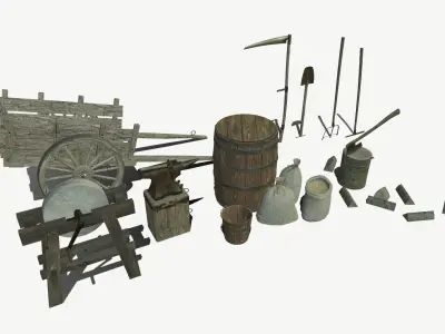Medieval Farm Props Low-poly 3D model