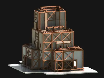 Medieval Low Poly Building Castle Wooden Village Stone House 04 Low-poly 3D model