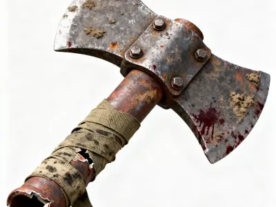 Post-Apocalyptic Rusted Battle Axe 3D Model Low-poly 3D model