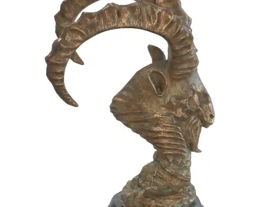 Goat bust metal statue Low-poly 3D model