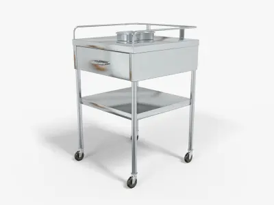 Hospital Bedside Stainless Table Medical Low-poly 3D model