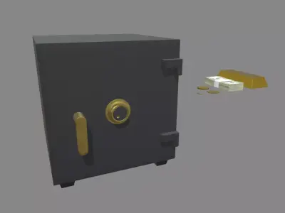 Safe Box With Gold and Money Low-poly 3D model