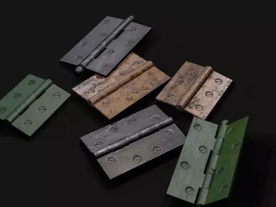 Door Hinges Pack - 3 Types and 3 Materials Low-poly 3D model