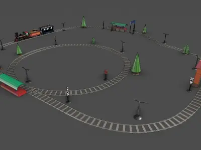 Toy Railway Low-poly 3D model
