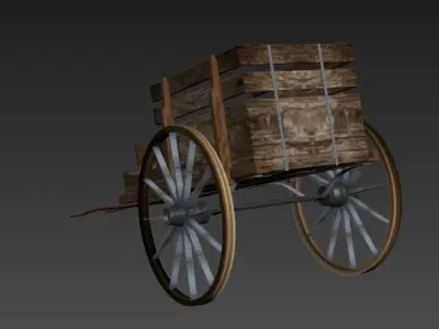 handcart wooden cart with wheels Low-poly 3D model