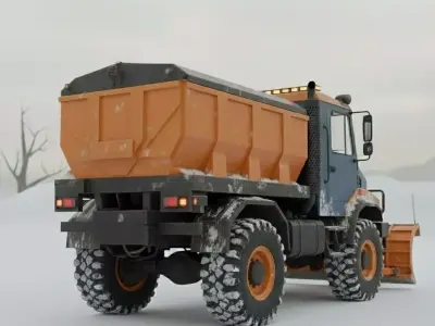 Winter Snow Plow Truck Vehicle 3D Model Low-poly 3D model