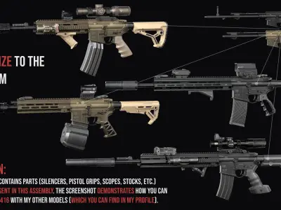 Modular assault rifle AR-15 HK416  Low-poly 3D model