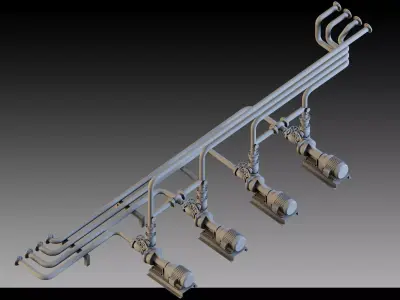 Industrial Pipes - Valves - Modular Pipeline System with Pumps 3D model