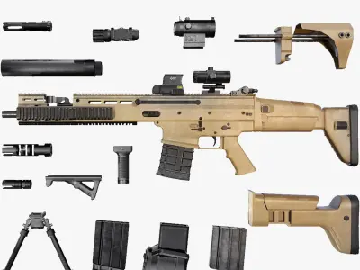  FN SCAR - H - 25 Attachments - Customizable - Highly Detailed - PBR 