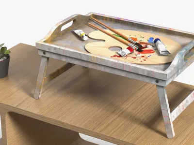  Framed Canvas on Easel with Compact Art Table 