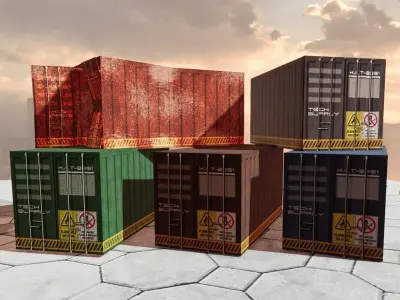 Industrial Containers Set 4 Colors 1 Damaged Low-poly 3D model