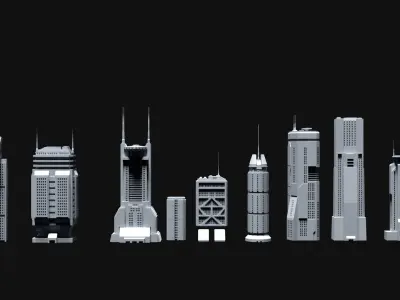 Sci-Fi building dressing kitbash PACK -  4 Low-poly 3D model