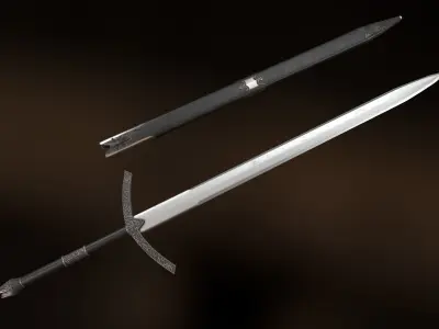 Iron Longsword with Sheath - PBR Low-poly Model Free low-poly 3D model