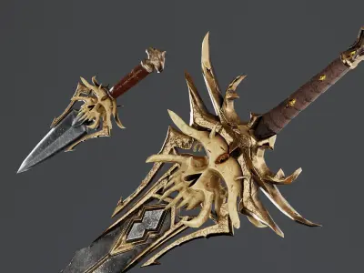 Ancient Sunray Defender Weapon Set Low-poly 3D model