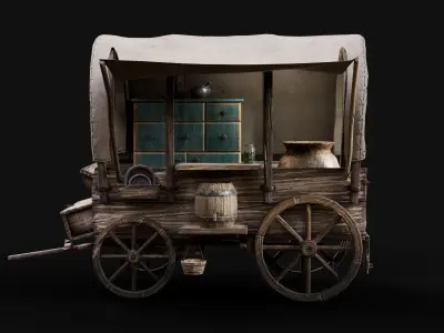 Wood old Wagon  Low-poly 3D model