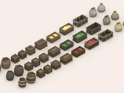 Low Poly Pirate House Fittings - Furniture Asset Pack Low-poly 3D model