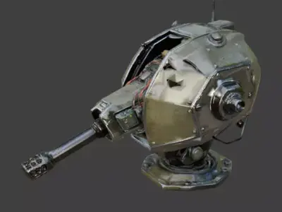 Destroyed Heavy Artillery Anti Aircraft Cannon 3D Model v03 Low-poly 3D model