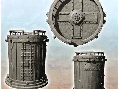 Round storage silo with reinforced wooden access ladder -12- 3D print model