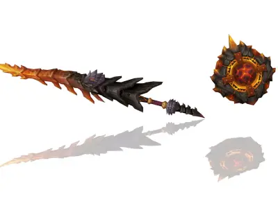 Volcano King Spear and Shield Low-poly 3D model