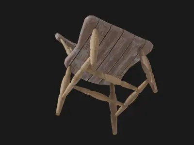 Wooden Chair Low-poly 3D model 15