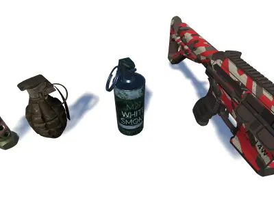 3D Weapon Grenade Pack Pistol with Camo Smoke Frag Flash bang Low-poly 3D model
