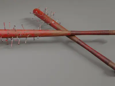 Baseball Bat with Nails and Blood Low-poly 3D model