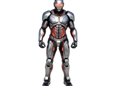 Glowing Red Male Combat Mech Suit 3D model