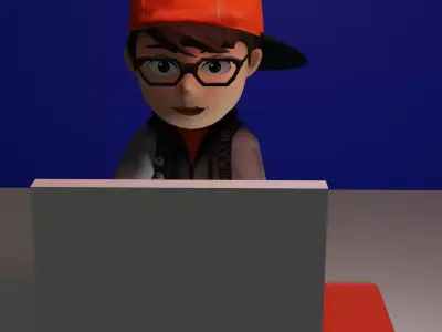 typer cartoon character at desk 3D model