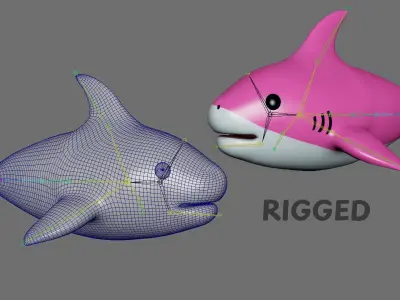 Cartoon Little Shark Pink 3D Model - High-Quality Animated  Low-poly 3D model