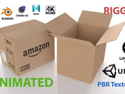 cardboard box Amazon and empty rigged animations Low-poly 3D model