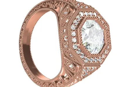 Antique Filigree Art Deco Engagement Ring for Women 3D print model
